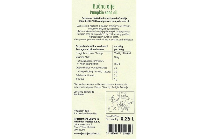 Cold pressed pumpkin seed oil 